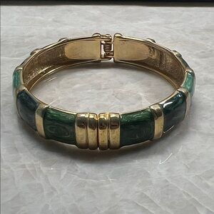 Elegant Gold and Green Bangle Bracelet